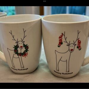 BIA Vintage Cordon Bleu Christmas reindeer coffee Set of 6 NIB mug white 2003